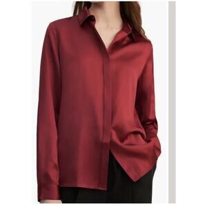 Lilysilk Woman's Basic Concealed Placket Silk Shirt Claret Red Size Large